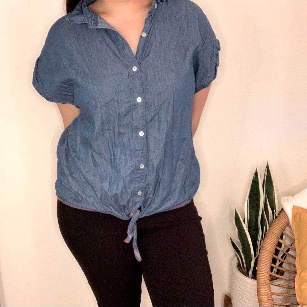Blue Denim Look, Tied Front Blouse